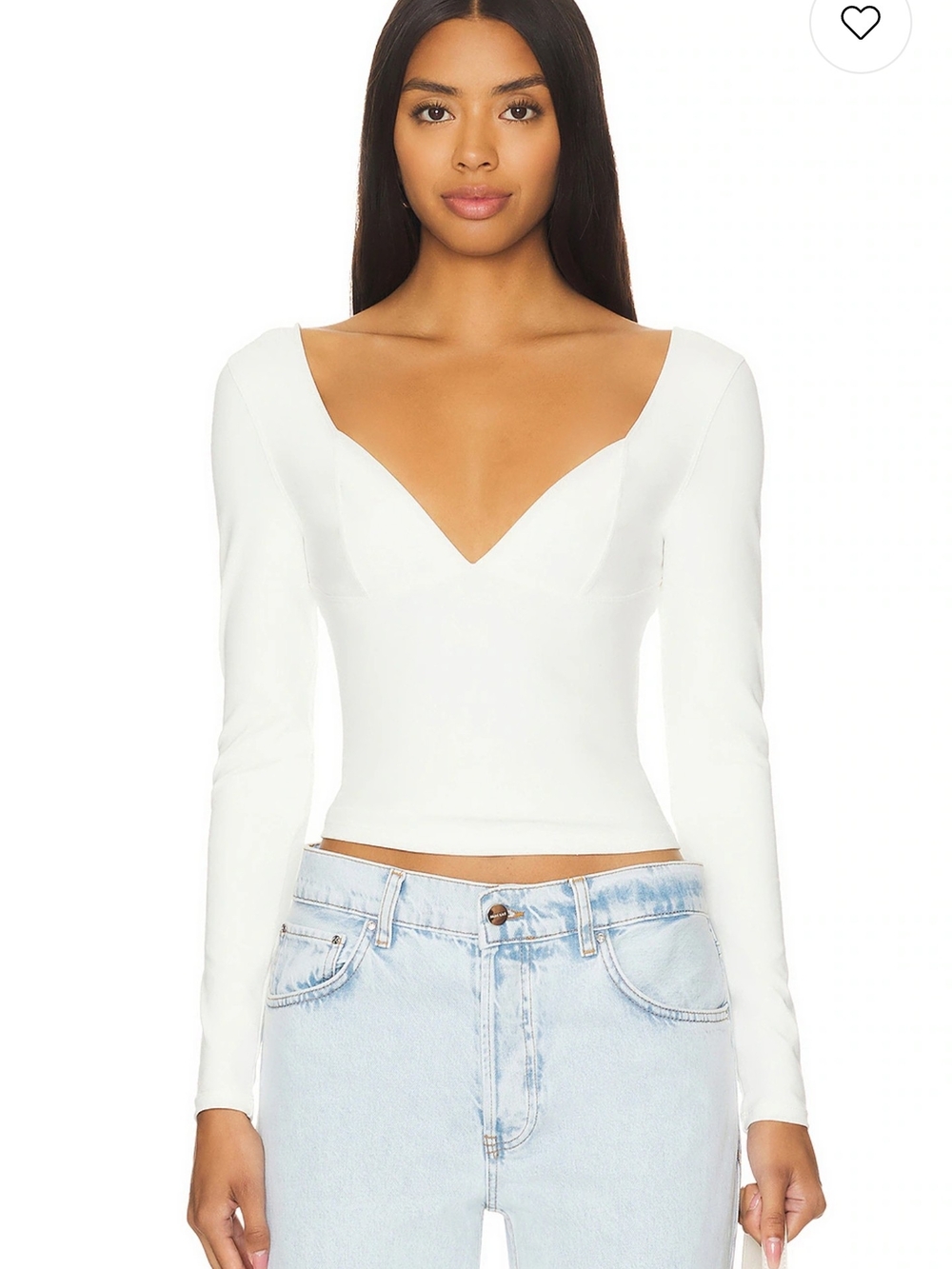 Free People White Long Sleeve V-Neck Fitted Top